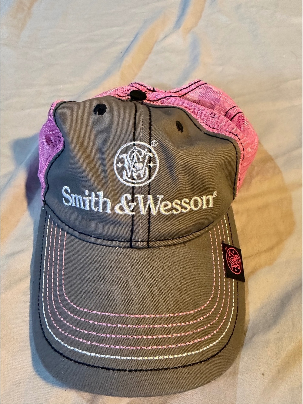 Smith & Wesson Gray and Pink Mesh Back Adjustable Cap